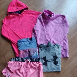 Under Armour lot girls size large 5 pc.set shorts, shirts, hoodies